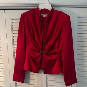 Kay Unger Red Satin Blazer with Decorative Clasp